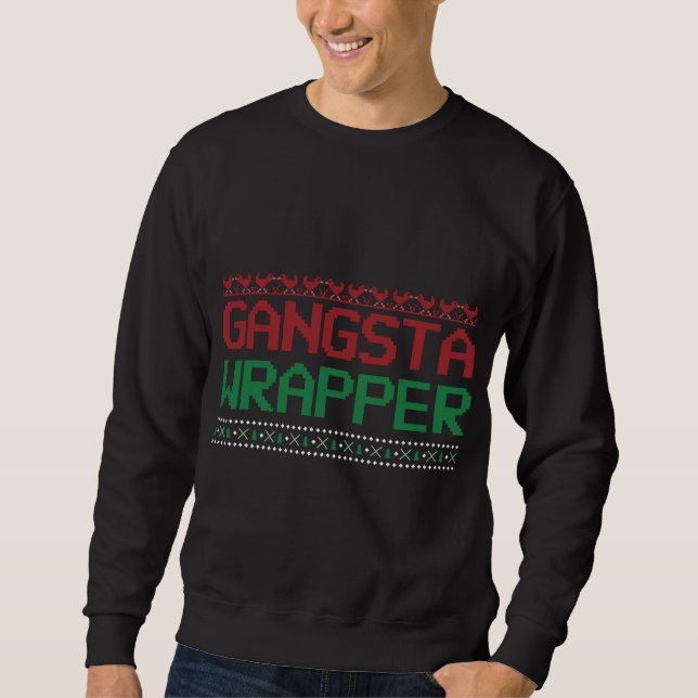 Funny Pun Ugly jul Gangster Wrapper Lång Ärmad Tröja (Framsida)