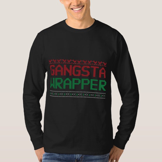 Funny Pun Ugly jul Gangster Wrapper T Shirt (Framsida)