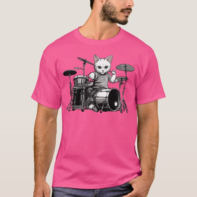Funny Punk Kitten Drummer Cat Spela Drums Graphi T Shirt (Framsida)