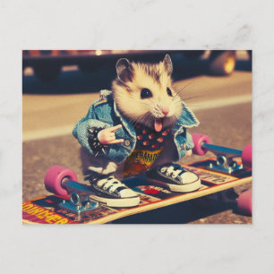 Funny Punk Skateboarding Cute Hamster Vykort