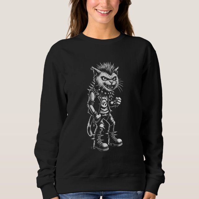 Funny Punk Sten Cat Rock and roll Cat T Shirt (Framsida)