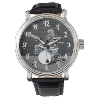 Funny Punk Sten Drummer Bear Spelar Drums Rocker Armbandsur