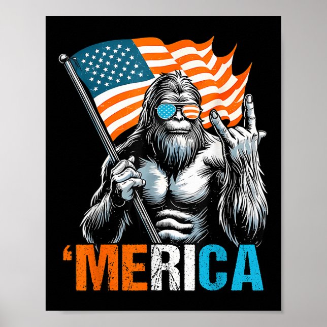 Funny Punk Sten Sasquatch Bigfoot Us Flagga Merica Poster (Framsidan)