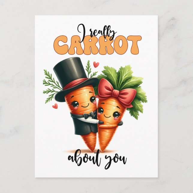 Funny Punny Valentine Carrot Couple Vykort (Framsida)