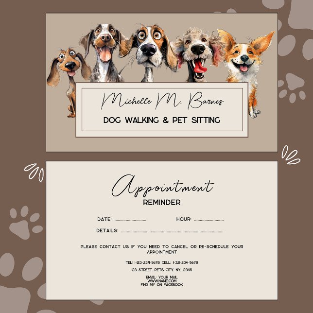 Funny Puppy Dog Walker Groomer avtalskort Visitkort (Skapare uppladdad)