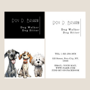 Funny Puppy Dog Walker Sitter Black and White Visitkort