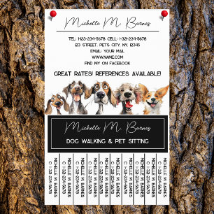 Funny Puppy Dog Walker Sitter Black White Tearoff Flygblad