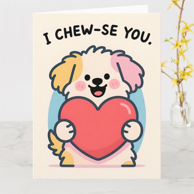 Funny Puppy Love Valentine Greeting Card Kort (Gul blomma)