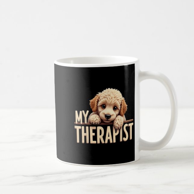 Funny Puppy My Therapist Poodle Dog  Kaffemugg (Höger)
