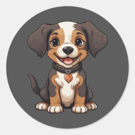 Funny Puppy Round Sticker Runt Klistermärke