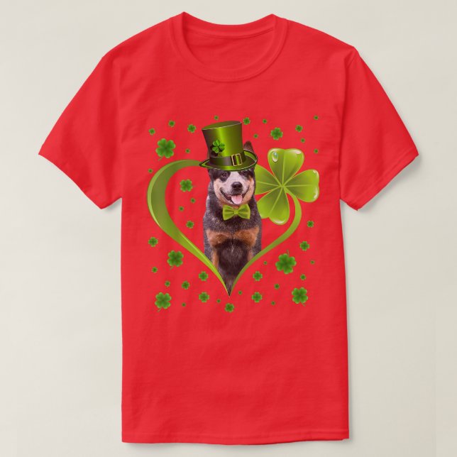 Funny Puppy Shamrock Australian Cattle Hund St  T Shirt (Design framsida)
