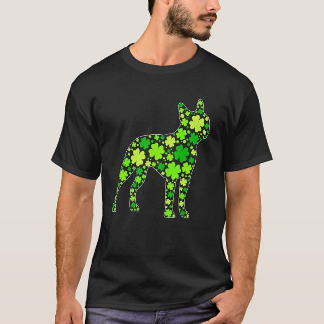 Funny Puppy Shamrock Boston Terrier Dog St Patrick T Shirt (Framsida)