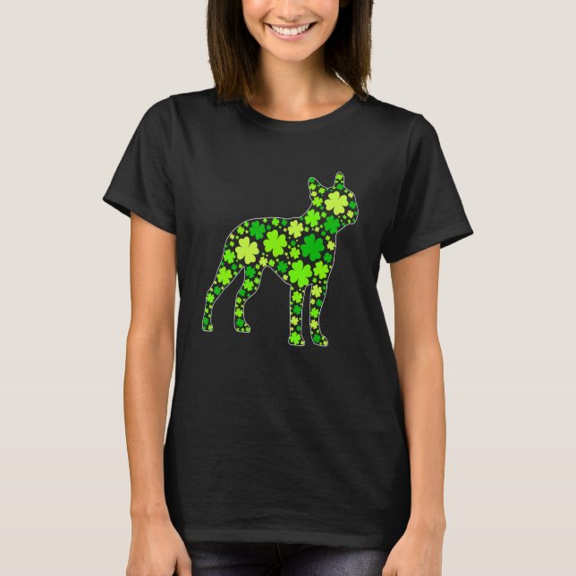 Funny Puppy Shamrock Boston Terrier Dog St Patrick T Shirt (Framsida)