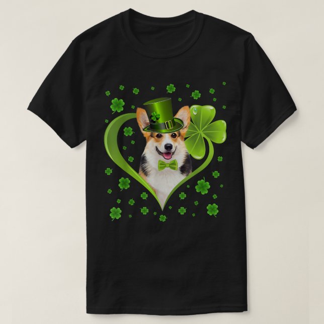 Funny Puppy Shamrock Corgi Hund St  T Shirt (Design framsida)