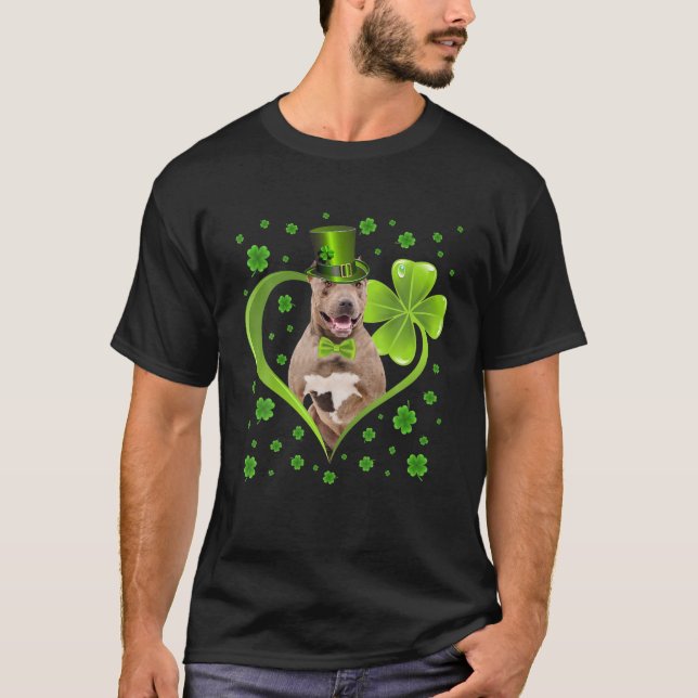 Funny Puppy Shamrock Pitbull Hund St. Patrick's Da T Shirt (Framsida)