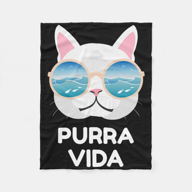 Funny Pura Vida Cat - Costa Rica Surfing Surf Wave Fleecefilt (Framsidan)