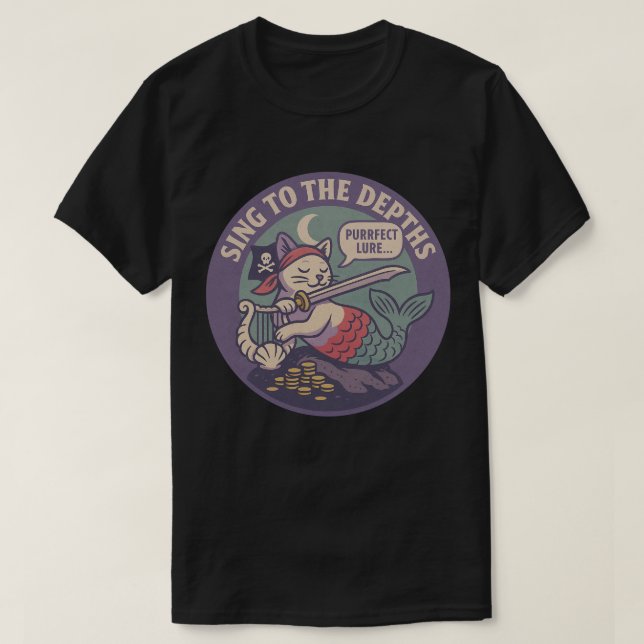 Funny Purr-maid Pirate Cat Art T Shirt (Design framsida)