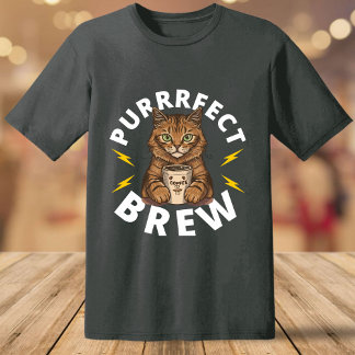 Funny Purrrfect Brew med katt och kaffe T Shirt