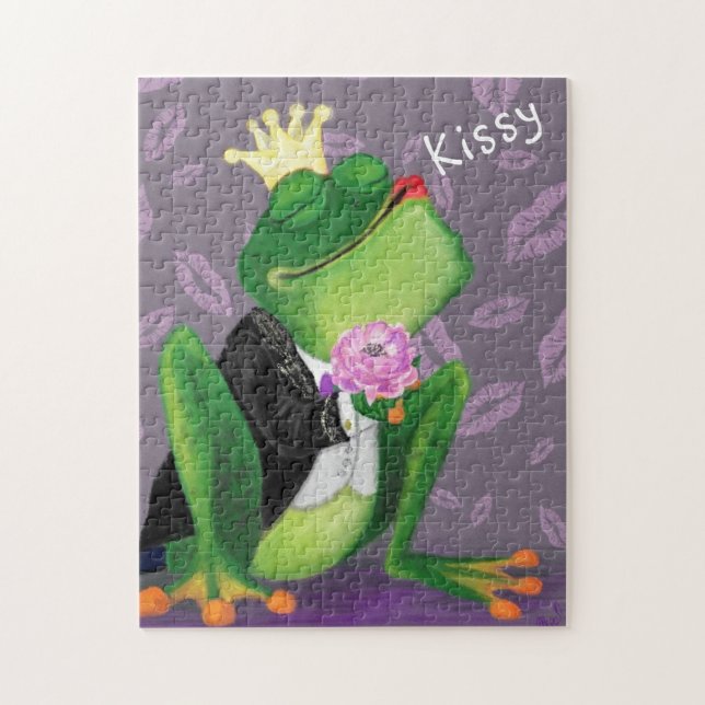 Funny Puzzle Frog Prince med Flower - Kissy Pussel (Vertikal)