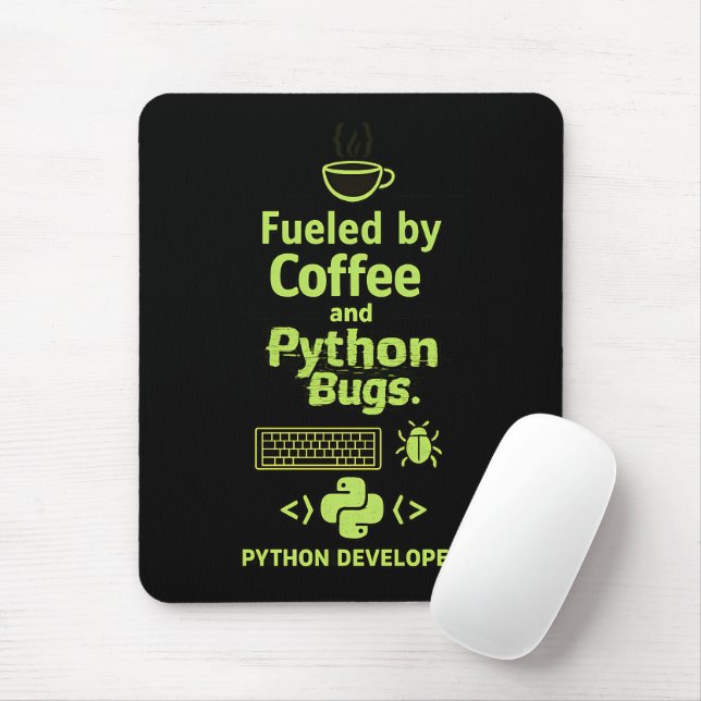 Funny Python Developer – Fueled by Coffee bugs  Musmatta (Med mus)