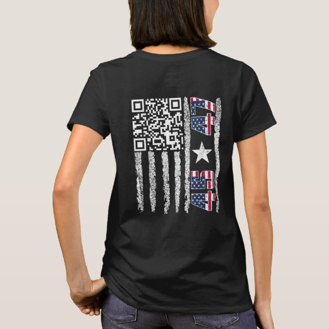 Funny QR Ordförande Trump Dance Code USA flagga T Shirt (Baksida)