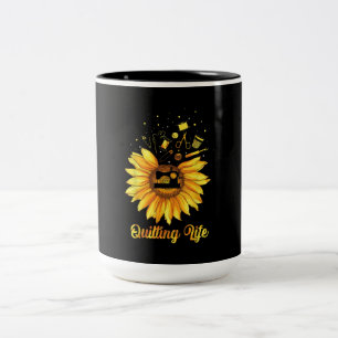 Funny Quilting Life Kärlek Sun Flower Quilters Gif Två-Tonad Mugg