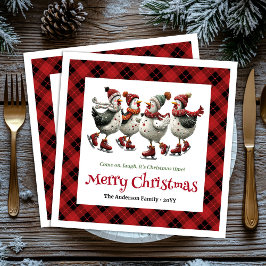 Funny quirky chickens napkins personalized Christm Pappersservett