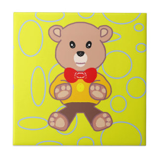 Funny Quirky Cute Bowtie Bear Gult Ceramic Tile Kakelplatta