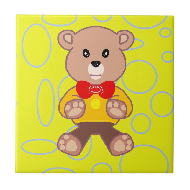 Funny Quirky Cute Bowtie Bear Gult Ceramic Tile Kakelplatta (Framsidan)