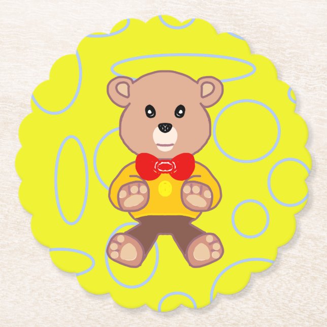 Funny Quirky Cute Bowtie Bear Gult Papper Underläg Underlägg Papper (Framsida)