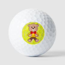 Funny Quirky Cute Bowtie Bear på Gult Golf Bollar