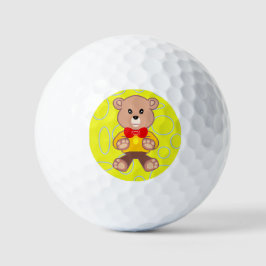 Funny Quirky Cute Bowtie Bear på Gult Golf Bollar