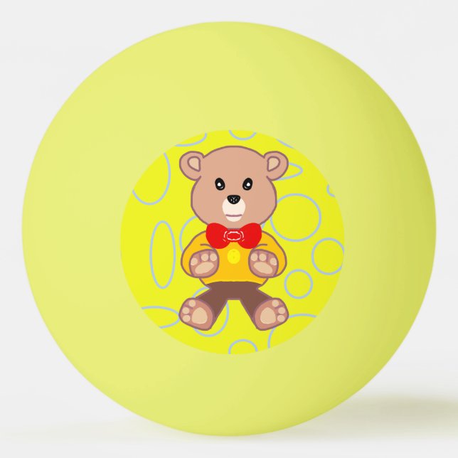 Funny Quirky Cute Bowtie Bear YellowPing Pong Boll (Framsidan)