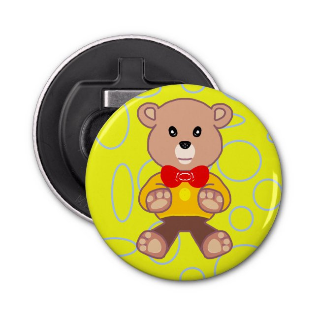 Funny Quirky Cute BowtieBear Button Bottenöppnare Flasköppnare (Framsidan)