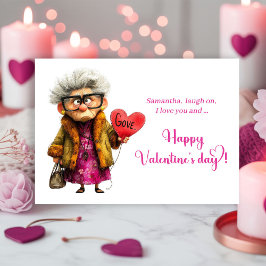 Funny Quirky Grumpy Old Lady Valentine Card Julkort