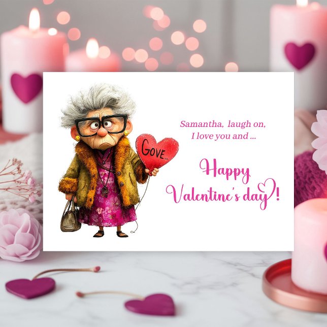 Funny Quirky Grumpy Old Lady Valentine Card Julkort (Funny Quirky Grumpy Old Lady Valentine Card)