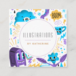Funny Quirky Mönster Graphic Designer Illustrator Fyrkantigt Visitkort