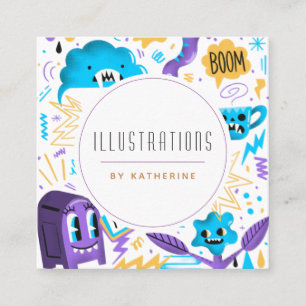 Funny Quirky Mönster Graphic Designer Illustrator Fyrkantigt Visitkort