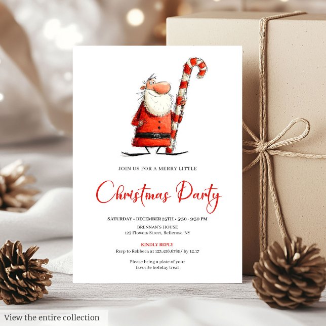 Funny Quirky Santa Hand-Lettered Party Invite Inbjudningar (Funny Quirky Santa Hand-Lettered Party Invite)