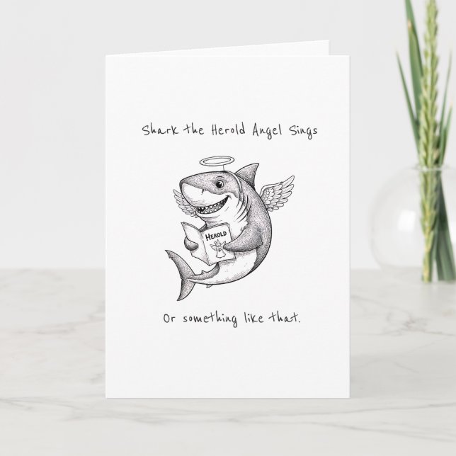 Funny Quirky Shark The Harold Angel Sing Christmas Kort (Framsida)