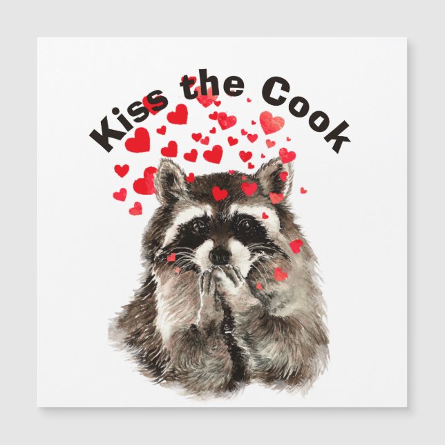 Funny Quote Kiss the Cook Cute Raccoons, Animal (Framsida)