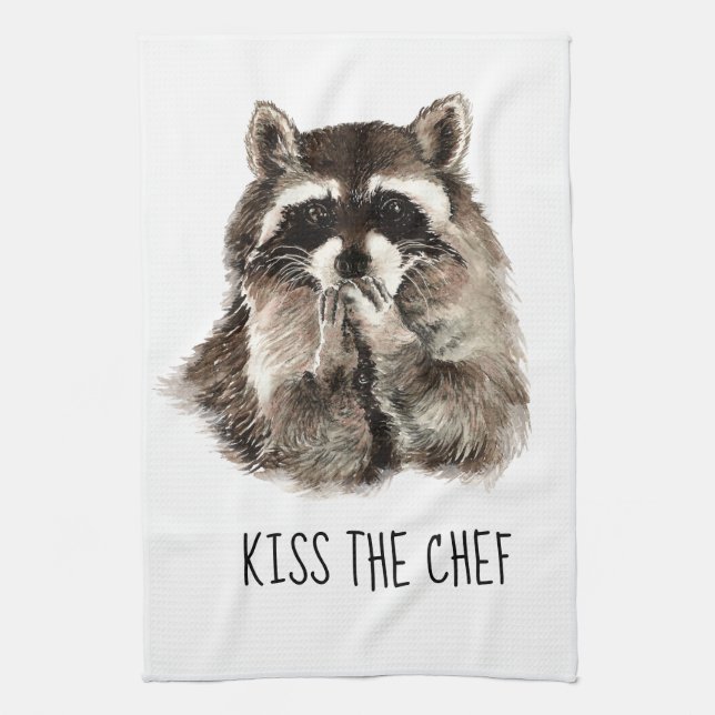 Funny Quote Kiss the Cook Cute Raccoons, Animal Kökshandduk (Vertikal)