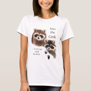 Funny Quote Kiss the Cook Cute Raccoons, Animal Tröja