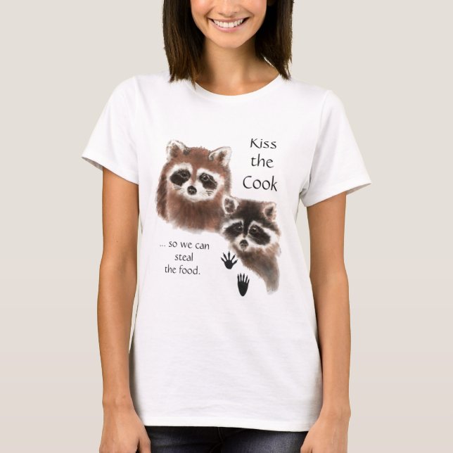 Funny Quote Kiss the Cook Cute Raccoons, Animal Tröja (Framsida)