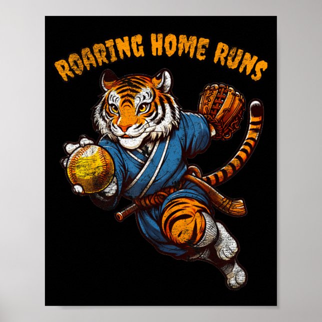Funny Quote Roaring Home Run Ball Retro Tiger Love Poster (Framsidan)