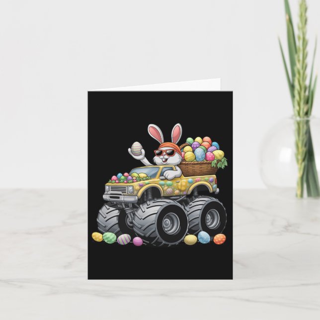 Funny Rabbit Bunny Monster Lastbil Eggs Kids Påsk Kort (Framsida)