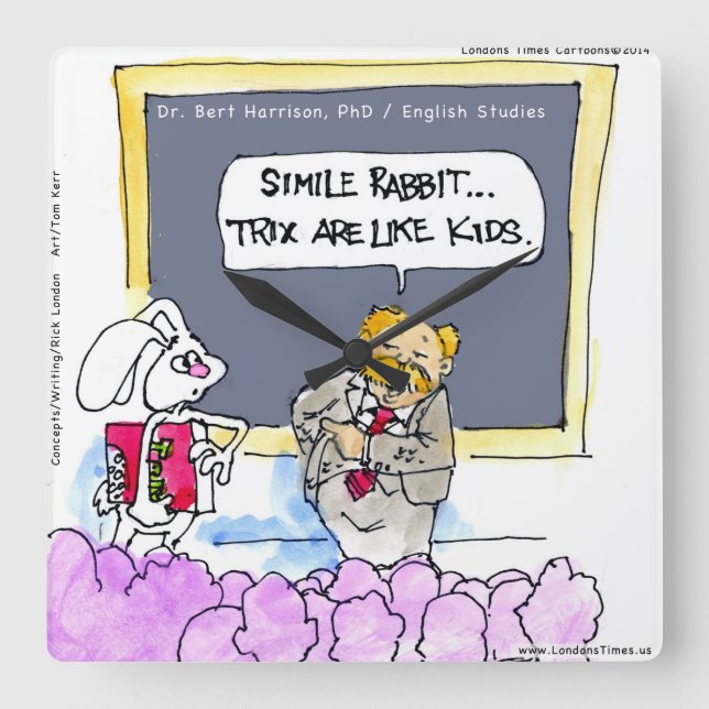 Funny Rabbit Grammar Police Wall Clock Fyrkantig Klocka (Framsida)