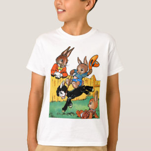 Funny Rabbit Riding A Black Hund Tecknad T Shirt