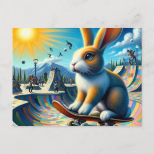 Funny Rabbit Skateboarding Vykort