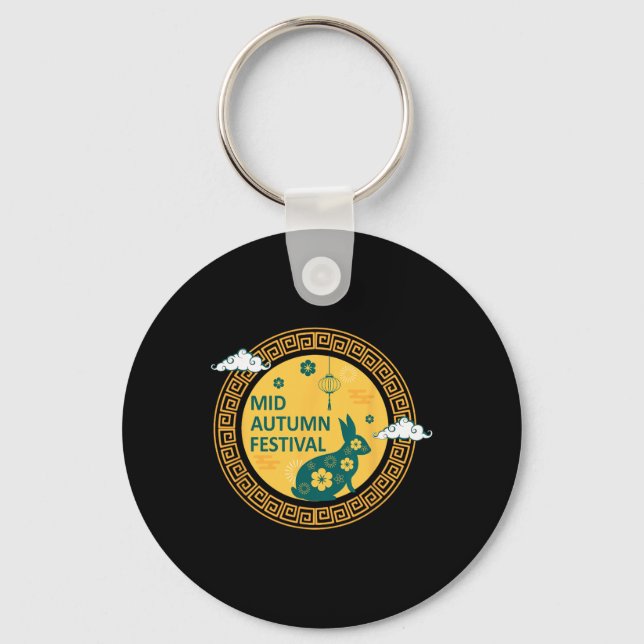 Funny Rabbits Mooncake Chinese New Year Mid Autumn Nyckelring (Framsida)